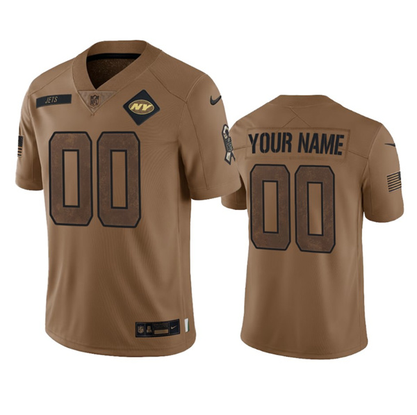 Men%27s New York Jets Active Player Custom 2023 Brown Salute To Setvice Limited Football Stitched Jersey->customized nfl jersey->Custom Jersey